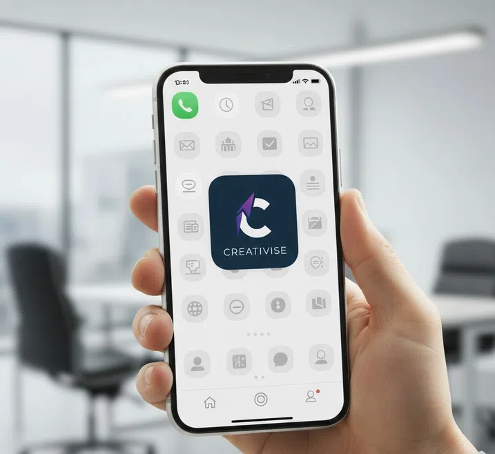 Creativise app icon on a phone mockup